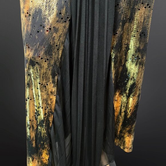 Y2K Art Deco Maxi Dress Womens Size M Gold Glitter Black Slinky Party Cocktail - Picture 4 of 13